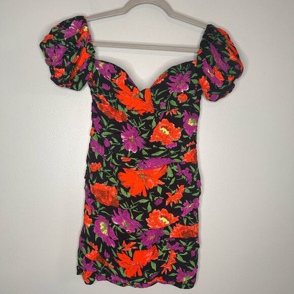 Zara Floral Off The Shoulder Puff Sleeve Mini Dress - Picture 4 of 6